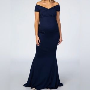 PinkBlush Navy Off Shoulder Wrap Maternity Photoshoot Gown/Dress Medium